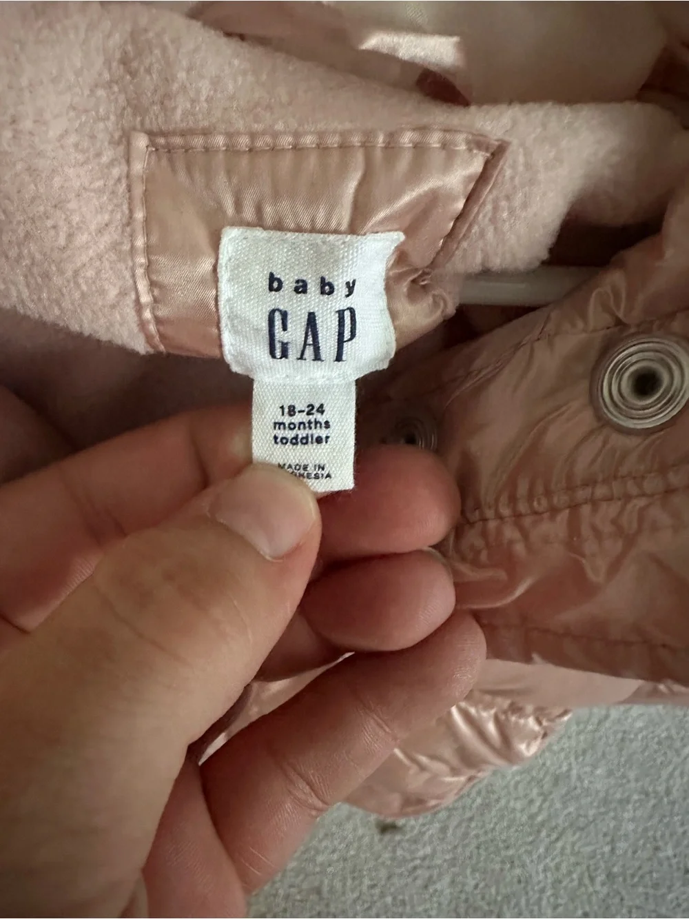 GAP Girls Light Pink Puffer Coat with Faux Fur Hood